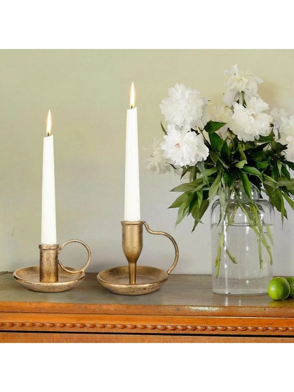 Antique Brass Taper Candle Holders Set of 2 | Vintage Decorative Stands for